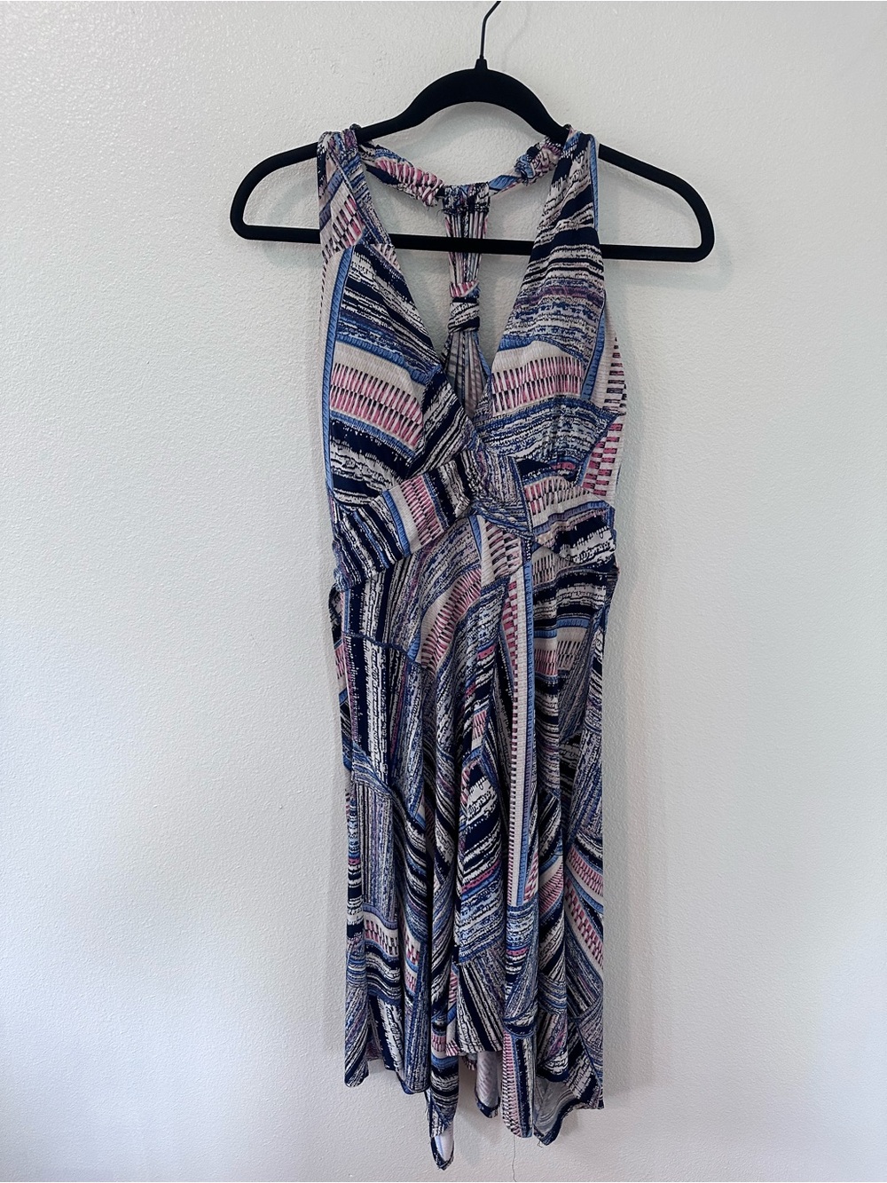 Purple Rain Asymmetrical Striped Halter Dress in Navy, Pink & Cream